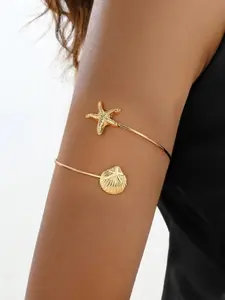 Women's Starfish Arm Ring, Bohemian Style Metal Open Bracelet, Beach Party Accessory, Summer Shell Pearl Handband