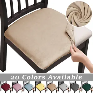 Super Soft Velvet Chair Seat Covers Plain Colors Elastic Dining Seat Covers Removable Washable Slipcover Spandex Furniture Protector for Restaurant Stretch Chair Slipcovers