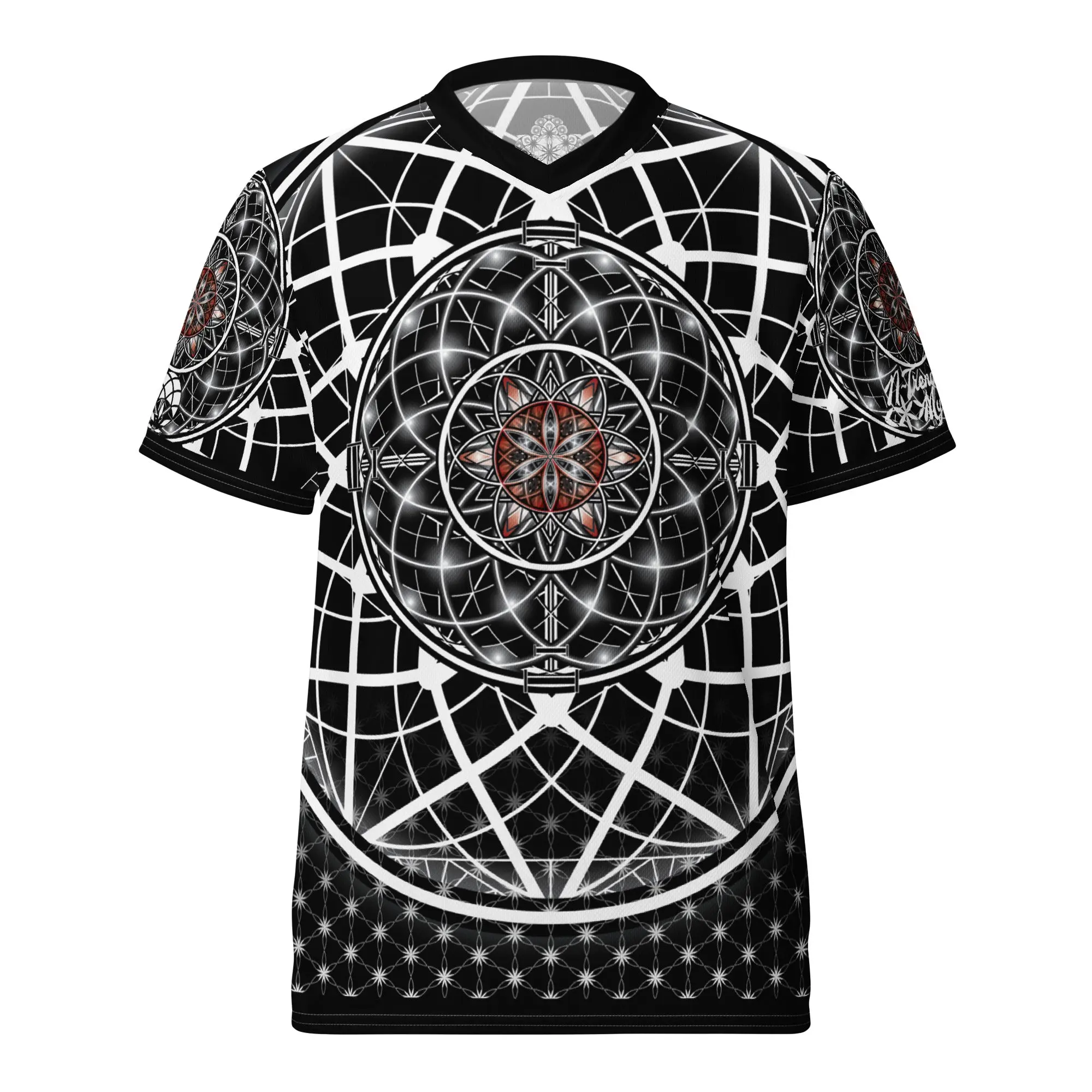 Unisex Eco-Conscious Recycled Poly V-Neck Sporty Jersey Jacket - 2-Way Stretch, UPF 50+, All-Over Print, Breathable, Sacred Geometry, Outdoor Sports, All Seasons, Cold Wash, Eco-Friendly Touch, V-Neck Cut