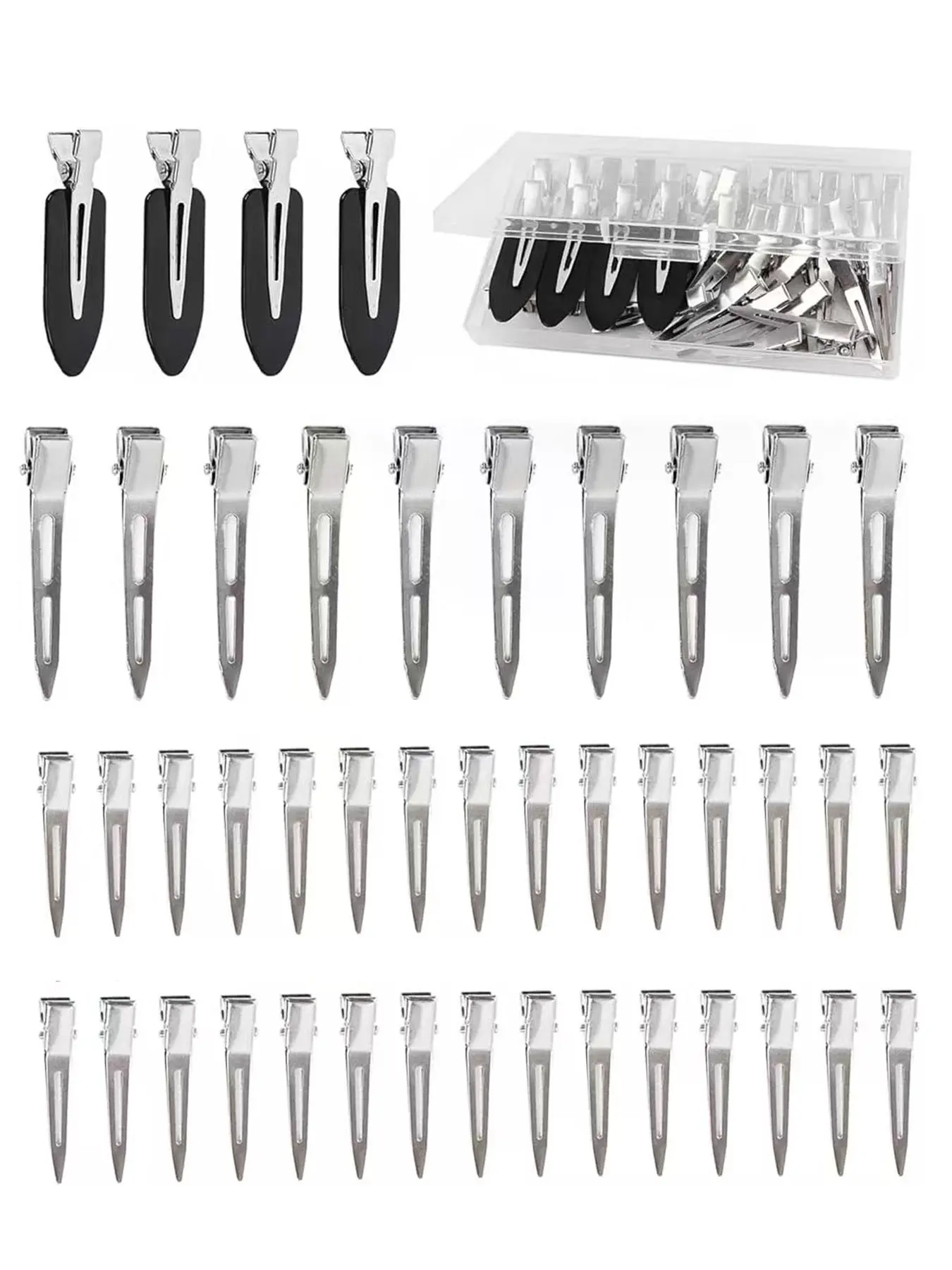 44pcs Metal Duck Billed Pin Curl Clips for Women, Silver Color & Hair Pins, Hair Style Accessory, Hairstyle Accessory, Hair Decor, Salon Makeup Hair Dyeing Accessories