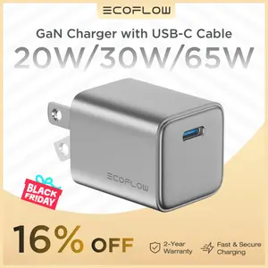 [USBC Cable Included] ECOFLOW USB C Charger, Rapid 65W GaN Type C Charging Block with Foldable Plug, Fast Wall Charger Compatible with iPhone 15/14/13, Galaxy, Pixel 4, iPad, AirPods, Apple Watch (USBC Cable Included)