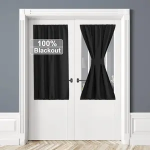 Blackout Door Curtain Short Lightweight Portable and Easy to Install, Fully Room Darkening  for  Door Kitchen Sidelight Window, W 25 x L 40, Black, 1 Panel