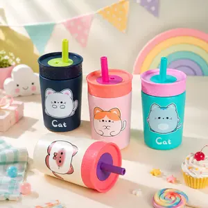 Mini 12oz Cute Cat Water Bottle – Stainless Steel FreeSip Bottle with Straw, Leakproof, BPA-Free, Travel-Friendly Tumbler, Gift for Boys & Girls