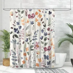 Floral Shower Curtain Colorful Flower Waterproof Fabric Set for Bathroom 72x72 Inches with 12 Hooks Decorative