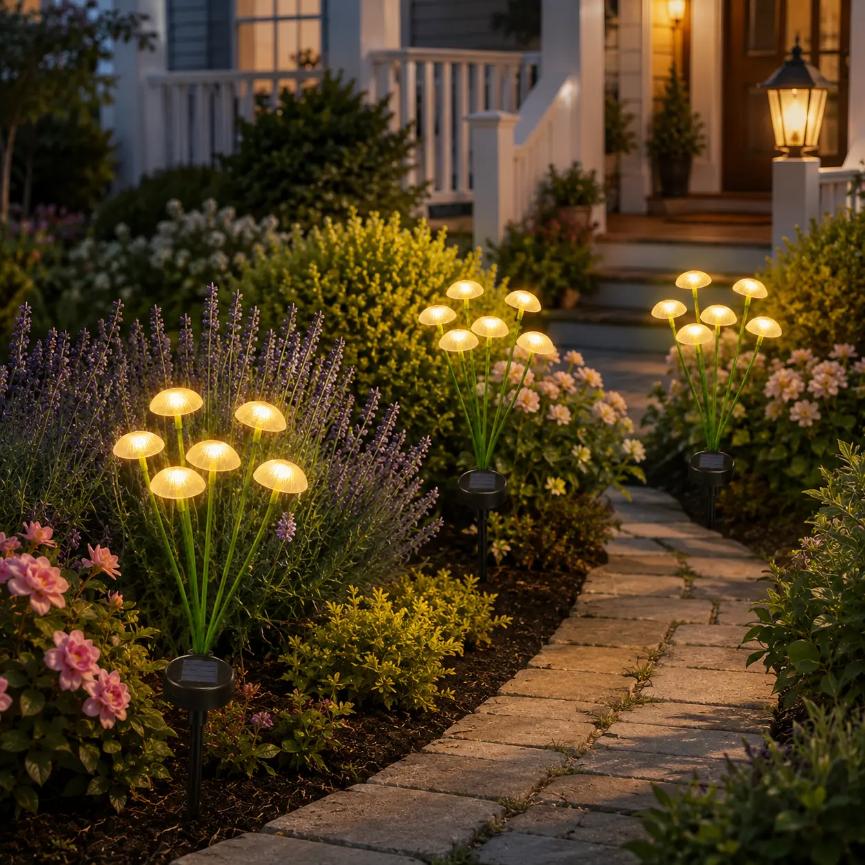 Solar‑Powered 6‑Head Mushroom Stake Lights, Auto On‑Off Waterproof LED Decor Light, Aesthetic Landscape Ornament Light for Walkway, Yard, Patio sunset lamp