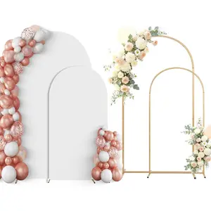 Arch Backdrop Stand Set of 2 With White Cover (7.2FT+6FT) Metal Arched For Wedding Christmas Birthday Party  Shower Ceremony Event Decor