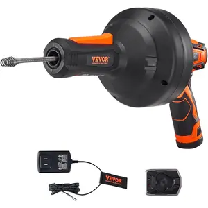 VEVOR 12V Electric Drain Auger, 25FT Cordless Plumbing Snake Auto Feed, Pipeline Snake Drain Clog Remover with Power Drill for 3/4"-2" Pipes, 2.0Ah Battery and Charger Included