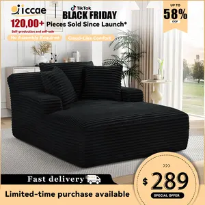 【New Year Special Discount】 Niccae 50" Chaise Lounge Indoor Corduroy Upholstered Plush Sofa Bed with 3 Throw Pillows Armrests No Assembly Required for Living Room Apartment , living room furniture
