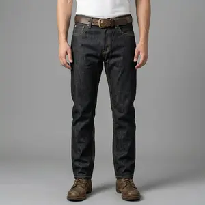 Men's Charcoal Gray Simple Original Traditional Long Straight-Leg Classic-Fit Stretch Breathable Jeans - Trouser-Style Menswear Pants with Pockets, Zippers, Ideal for Everyday Casual, Outdoor Use, Alternative Office Wear