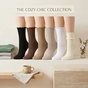 Ladies' Essential Ruffle Turn-Cuff Frilly Socks - Lightweight Cotton Athletic Crew Socks, Comfortable Breathable Everyday Fashion Style Footwear for Casual Wear, Sports Gifts