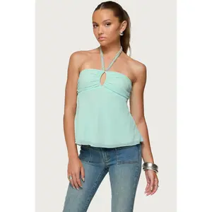 Sequin Chiffon Keyhole Halter Top