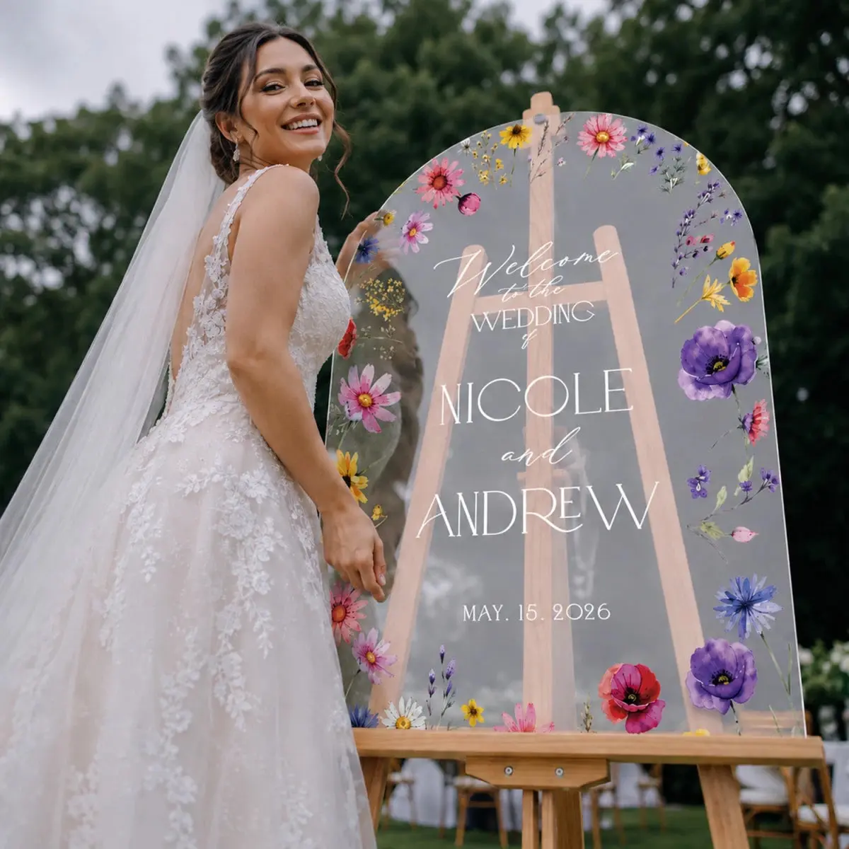 Scattered Wildflower Arch Wedding Welcome Sign