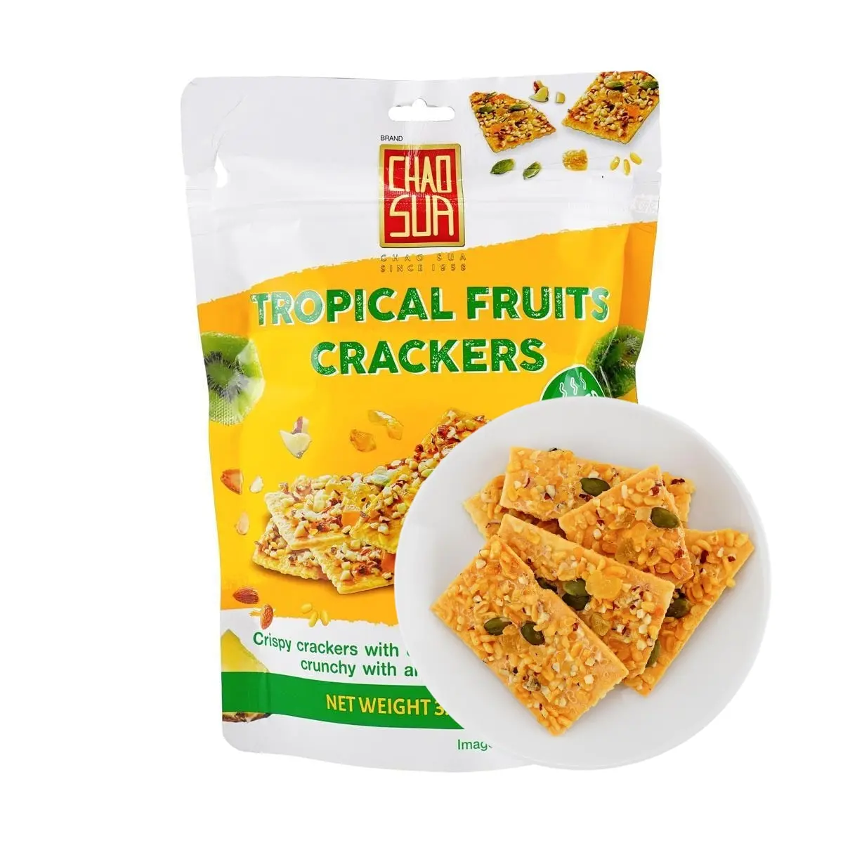 CHAO SUA Tropical Fruit Nut Crispy Wafer Snack 100g - Healthy Non-Fried Thai Delicacy
