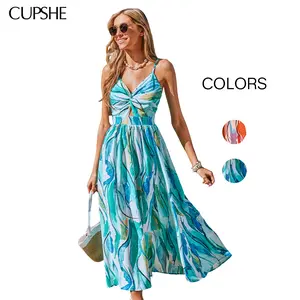 CUPSHE Easy Radiance Abstract Print V-Neckline Sleeveless Maxi Dress Romantic Summer Vacation Beach Outfit SpringStatements