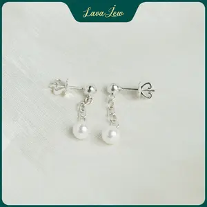 LavaJewelry Tiny Pearl Earrings, 925 Silver Earrings, Pearl Drop Earring, Pearl Earrings for Women, Girls