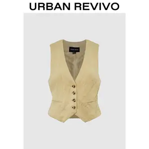 URBAN REVIVO Women's Sleeveless Fitted Waistcoat Vest UWG150047 - 2025 Essential Elegant Fashion Top, Casual Everyday Wear Clothes for Women's Outfits Inspo, Color-Sorted Wash Womenswear