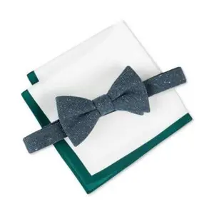 Tommy Hilfiger Men's Donegal Textured Bow Tie & Solid Pocket Square Set - Hunter Green