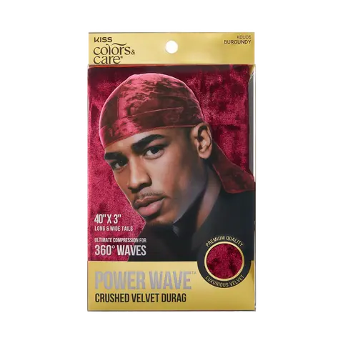 Kiss Colors & Care Power Wave Velvet Luxe Durag - Burgundy | Wave Cap, One Size, Hair Accessories