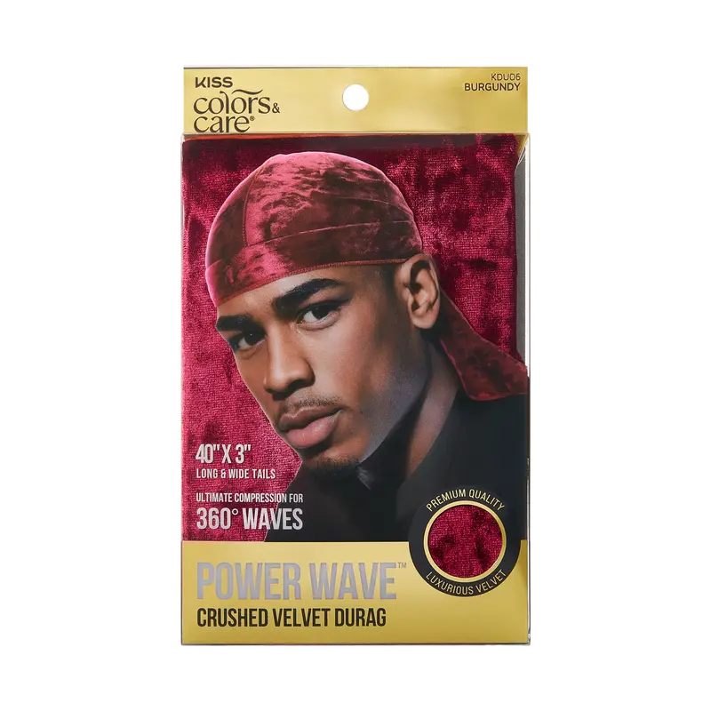 Kiss Colors & Care Power Wave Velvet Luxe Durag - Burgundy | Wave Cap, One Size, Hair Accessories