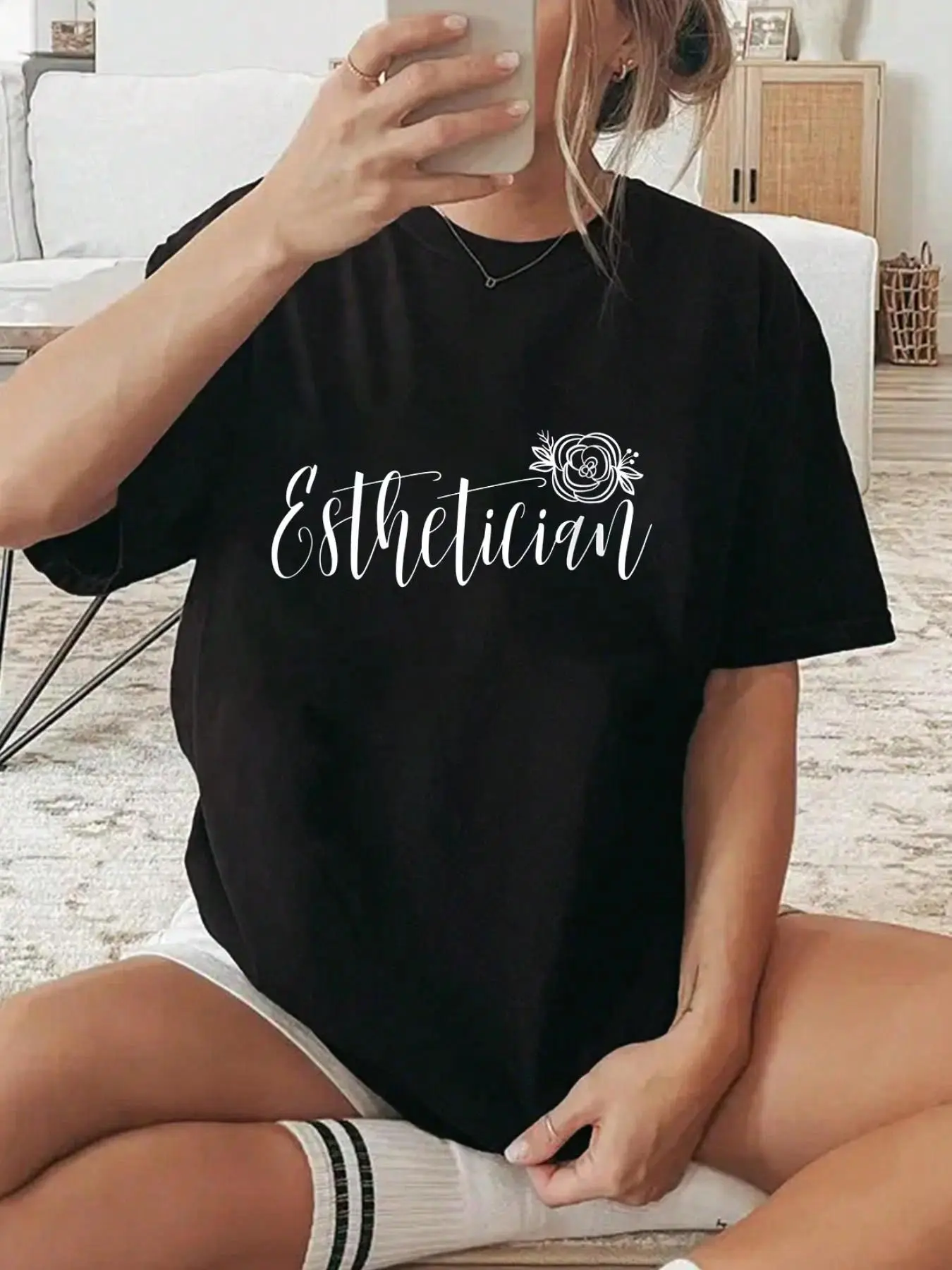 Womens Cute Esthetician - Pretty Floral Graphic  T-Shirt