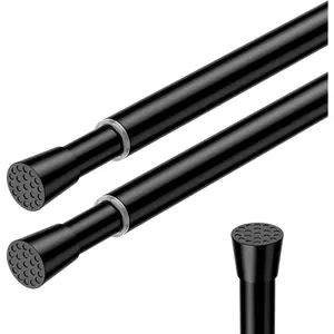 2 Pack No Drilling Tension Rod 19.5-27inch Black Expandable Adjustable Spring Short Curtain Rod for Windows Doorway Closet Kitchen