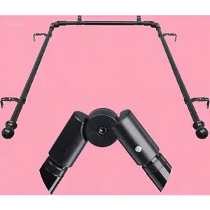 Adjustable Curved Window Rods, Heavy Duty U-Shaped Design for 59-184 Inch Windows, Black 1 Inch Renter Friendly Rod with Brackets, Living Room Bedroom Drapes, No Drill Installation Easy Mount