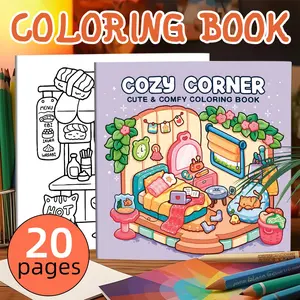 Cozy Corner Stress Relief Creativity Art And Craft Coloring Book for Adults, 20 Pages, Relaxing Adult Coloring Page Fill-In Book, Fun Gift for Friends and Family