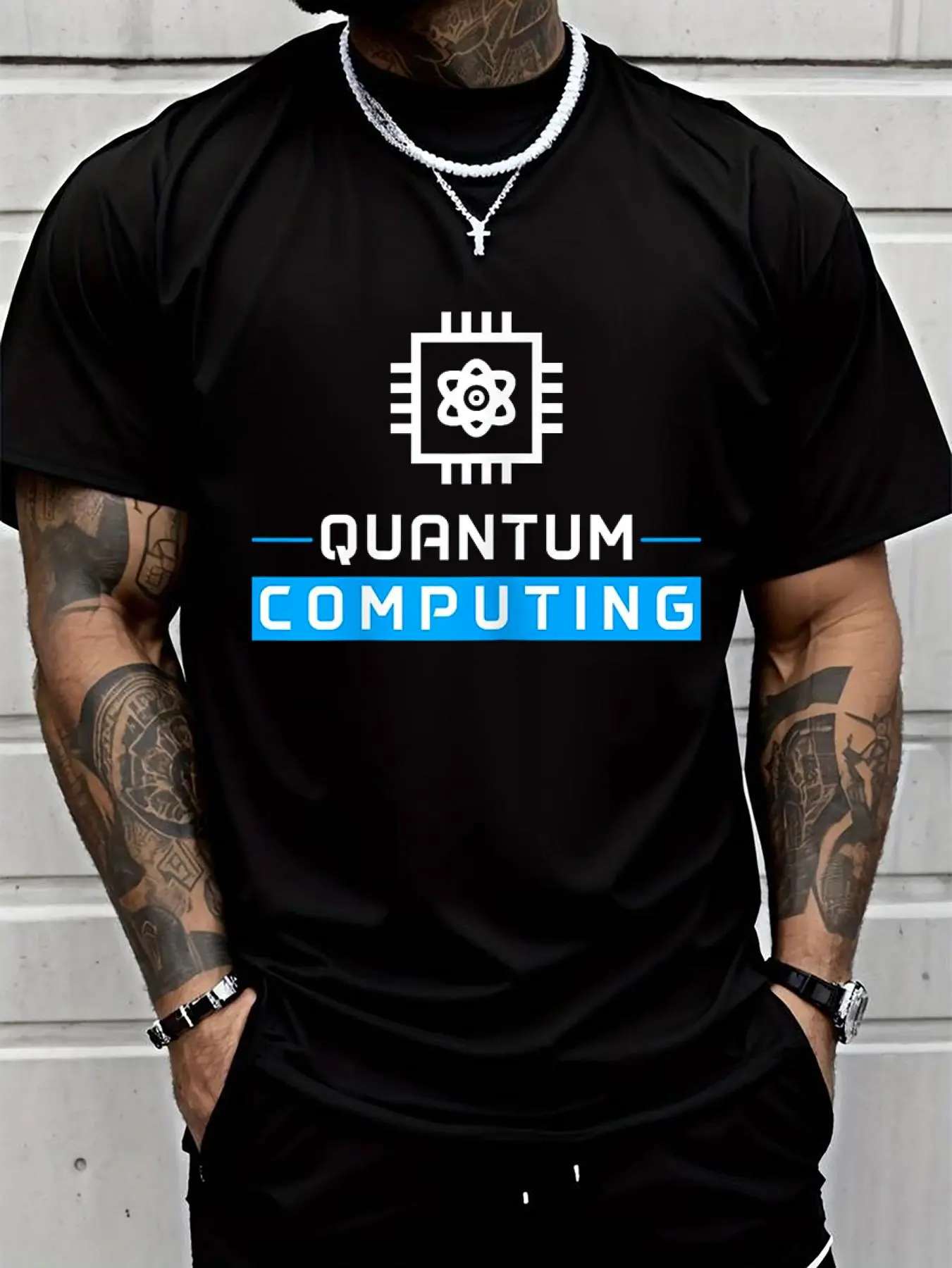 100% cotton Quantum Computing T-Shirt Men Graphic T-Shirt Cotton Print short Sleeve Casual Top, Summer Tee Mens Tops