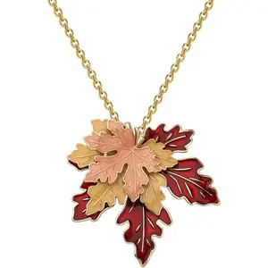 Maple Leaf Necklace Tri-Color Metal Maple Leaf Pendant Women Long Necklace Canadian Maple Leaves Clothing Accessories