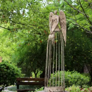 32 Inches Tall Exquisite Antique Metal Angel Statue with Heart-Shaped-Indoor/Outdoor Decoration Yard Art-Free Standing Holiday Decoration, Suitable for Lawn, Yard and Garden-Unique Mother Gift, Christmas Gift Idea
