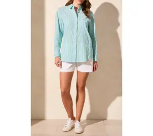 Tribal Poplin Double Stripe Roll-Up Sleeve Button-Front Shirt