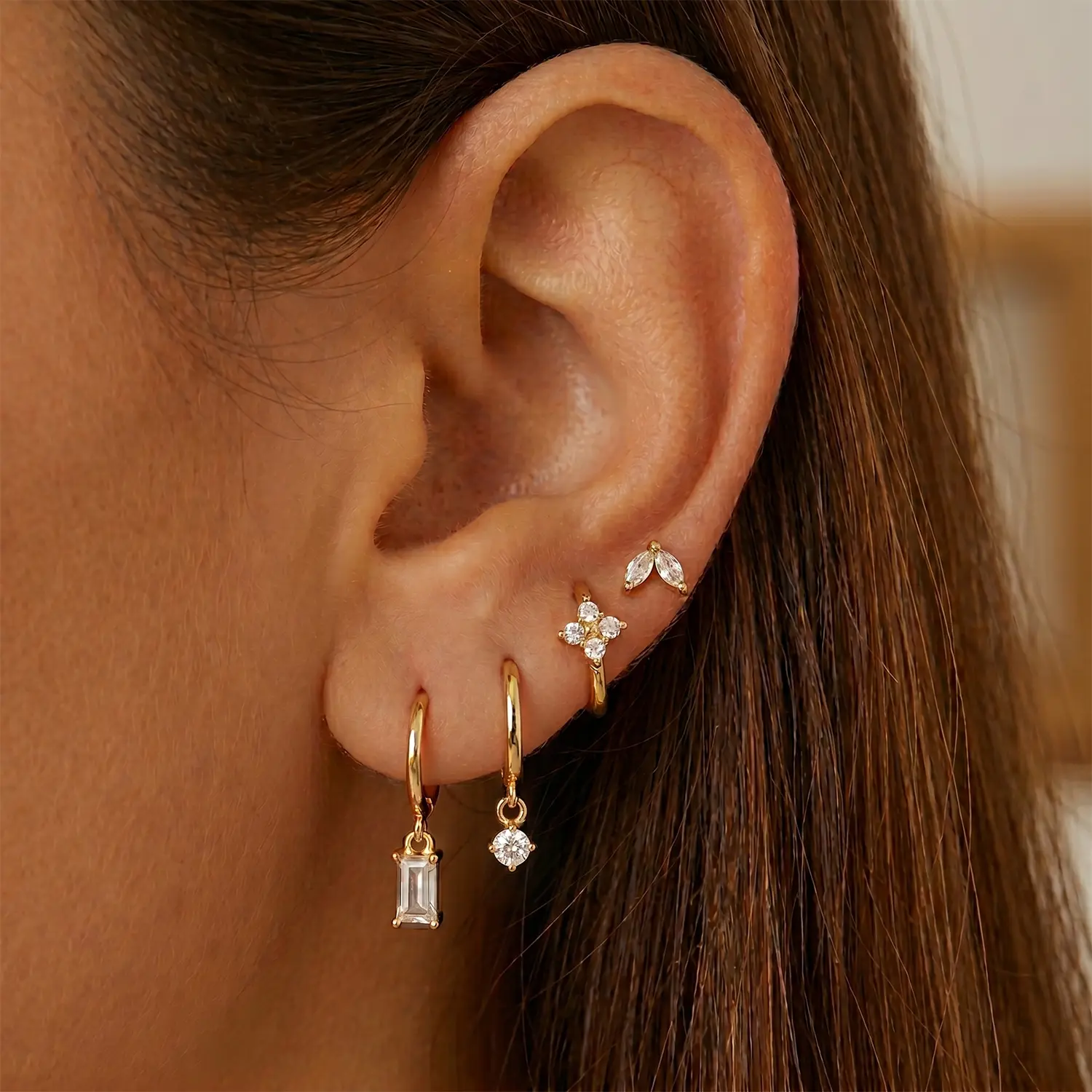 Women's 14K Gold Plated Dainty Huggie Hoop Earrings Set - Hypoallergenic Trendy Jewelry Stack for Ear Stacking, Gold Aesthetic Gifts
