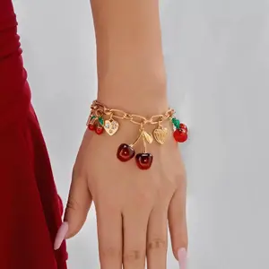 SleekHush 2026 Valentine’s Day Cherry Heart Bow Adjustable Jewelry Set - Women's Bracelet & Necklace with Bow Charms, Lightweight Indoor Recreation Accessory, Valentine’s Gift for Her, Adjustablejewelryset