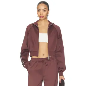 Ksubi Cropped Zip Track Jacket in Mocha
