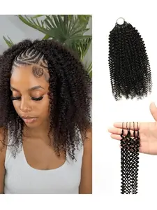 Afro Kinky Curly Crochet Braiding Human Hair, Tight Curly Pre-Separated Knotless, Feather Crochet Human Hair Extensions, 50g