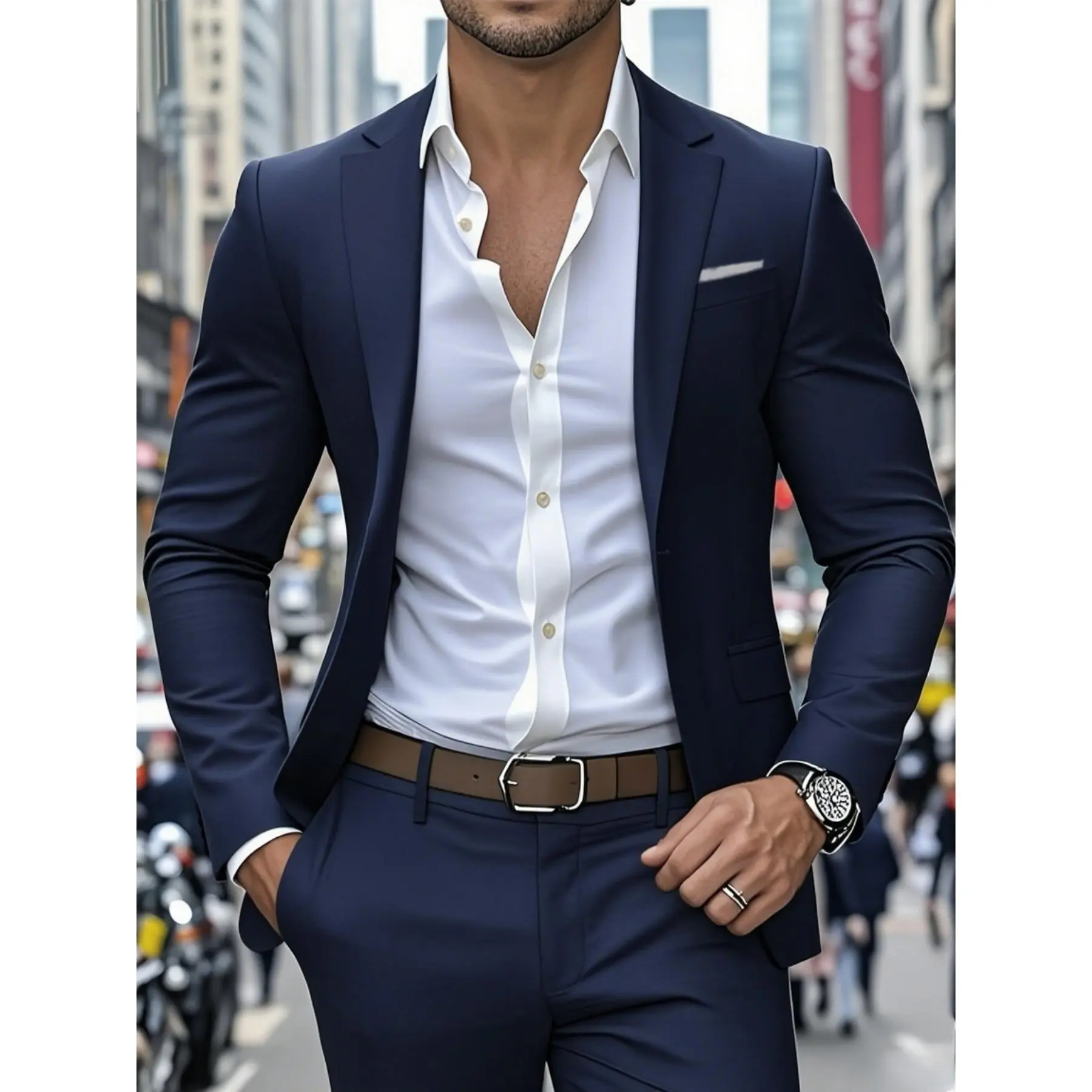 Men's 2-Piece Polyester Fitted Long Sleeve Formal Suit - Chic Jacket & Pants with Button Closure, All Seasons Plain Menswear for Wedding Guest, Evening Party