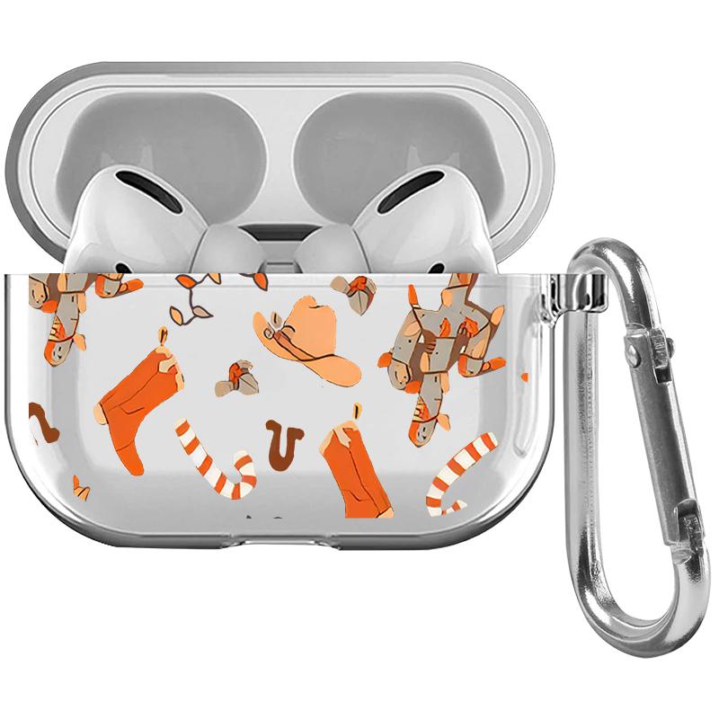Cowboy Delight Pattern TPU Soft Protective Case for Apple AirPods 4/3/2/1/Pro/Pro2 Transparent Earphone Cover with Keychain Attachment