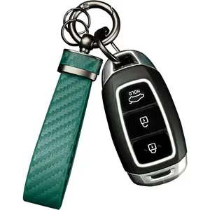 Carbon Fiber Car Keychain,Interior Accessories Keychains Leather Car Key Fob,Car Accessories Key Ring & Anti-Lost D-Ring
