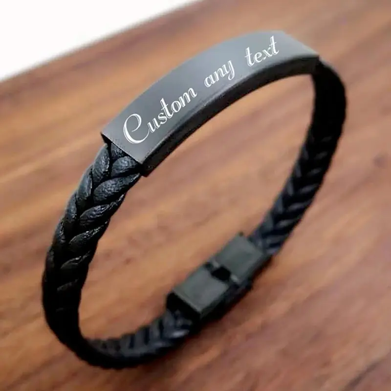 1pc,Personalized Engraved Leather Bracelet, Custom Leather Woven Bracelet, Personalized Men's Bracelet.Braided Leather Bracelet