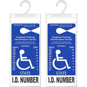 Handicap Placard Holder, Ultra Transparent Disabled Parking Permit Protector Sleeve, 2Pcs Handicapped Placard Cover For Auto, with Large Hook