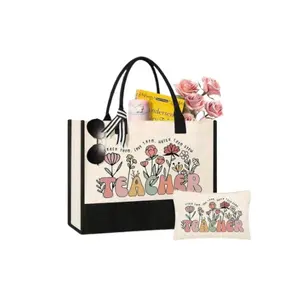 Teacher Appreciation Gift Set – Canvas Tote Bag & Cosmetic Pouch for Women | End of Year Thank You Gift from Students