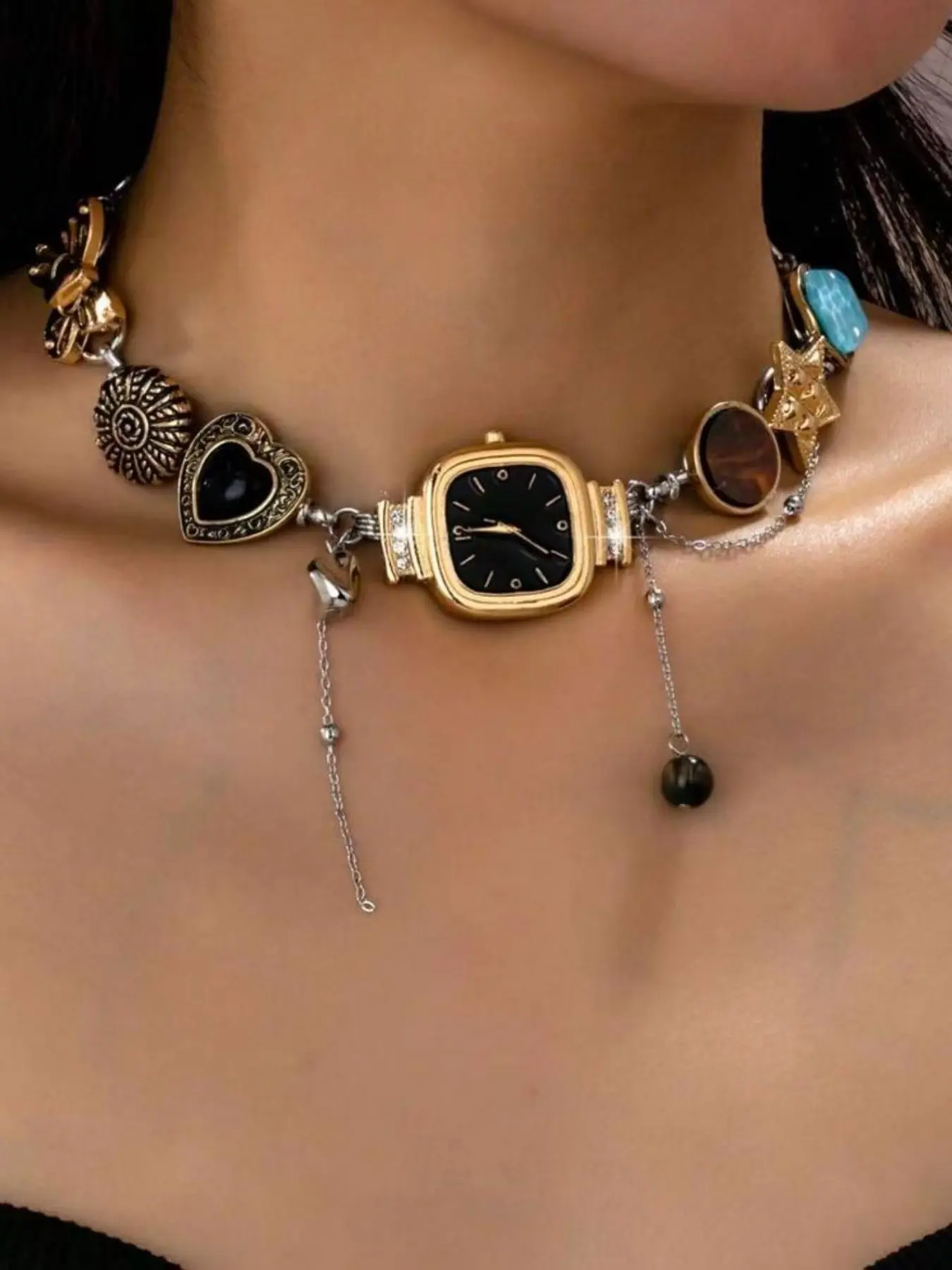 1pc Y2K Style Multi-Element Costume Jewelry Necklace With Watch/Heart/Star/Butterfly Charms, Fashionable Charm Necklace ForWomen, Ideal Valentine's Day Gift (Watch DesignSymbolizes Capturing The Most Beautiful Moment AndSweetest Memories)