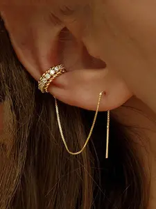 Huggie earrings for women 14k Dainty Gold Earrings Tassel Chain Drop Dangle Small Hoop Earrings Stud earrings for Women Teen Cubic Zirconia Sparkling Earrings Clip Womens earrings