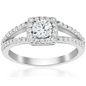 7/8ct Cushion Halo Split Shank Diamond Engagement Ring 14k White Gold Solitaire