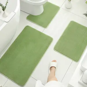 3-Piece Soft Touch Memory Foam Bathroom Rug Set, Non-Slip Absorbent Rectangle Bathroom Floor Mat with Plastic Backing, 0.28 Inch Thickness, Ideal for Bathrooms Kitchens Laundry Rooms