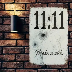 Vintage Metal "11:11 Make A Wish" Dandelion Tin Sign - 8x12 in Pre-Drilled Spiritual Wall Decor Plaque, Home Decor Products, Meditation Enthusiasts Gift Rustic Design