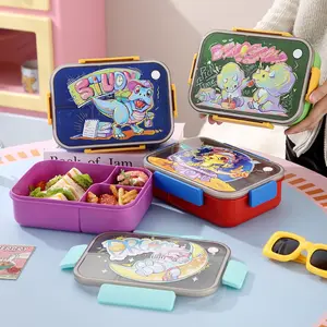 Cartoon dinosaur lunch box for packed meals, microwaveable bento box, sealed lidded divided lunch box