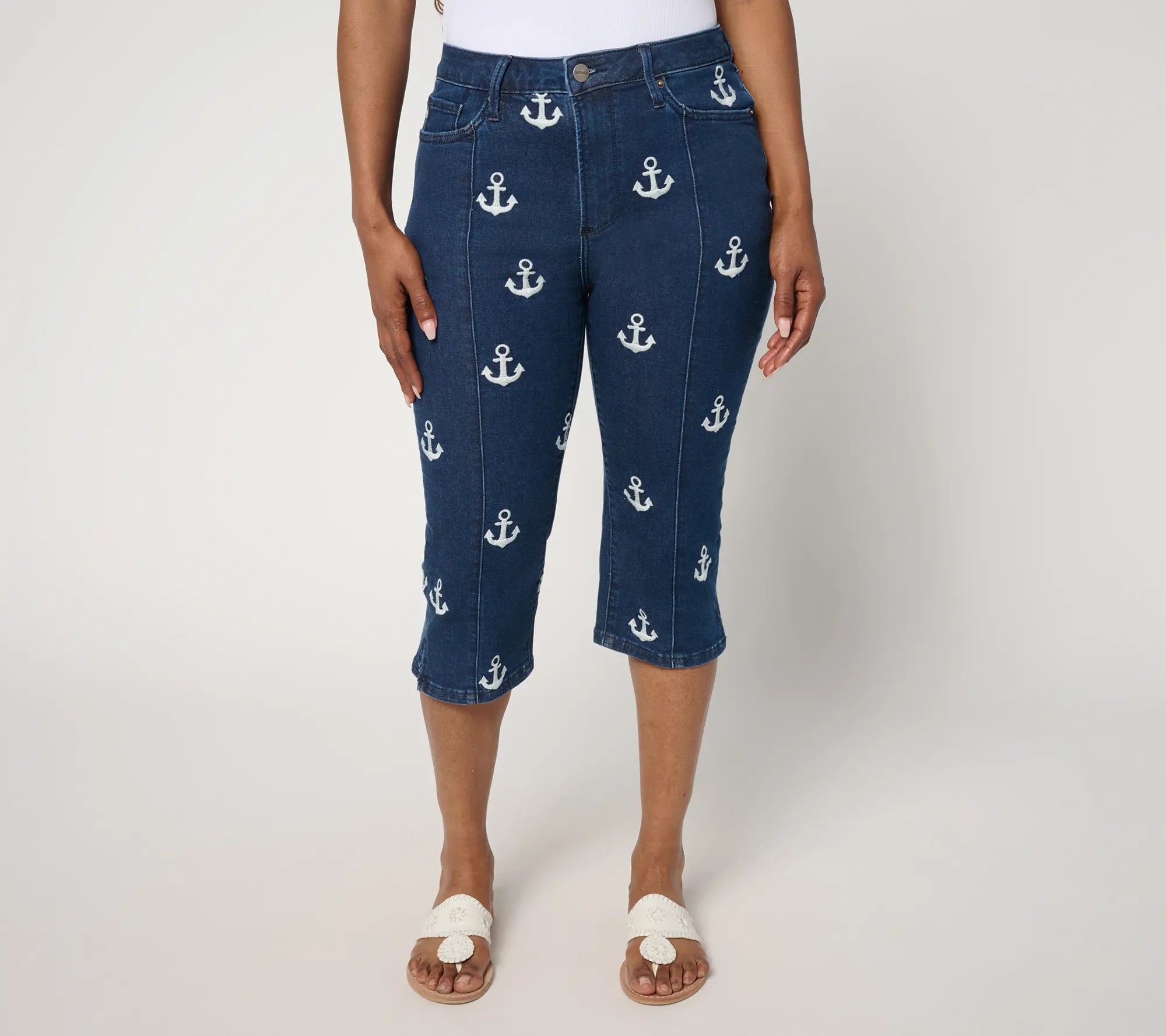 Driftwood Jeans Embroidered Clam Digger Capri - Anchors