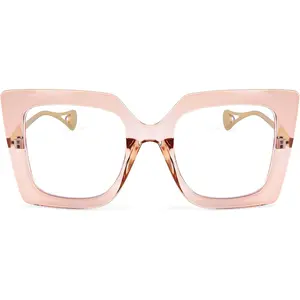 FEISEDY Oversized Square Blue Light Blocking Glasses Eye Strain Glare Pearl Inlay Arm Cat Eye Fashion Eyewear B2639 Daily Gift