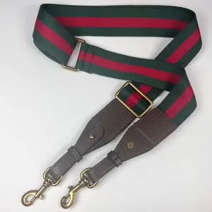 New Crossbody Shoulder Strap Green Navy Red Web Canvas Grey Leather Removable Hooks/Clasps